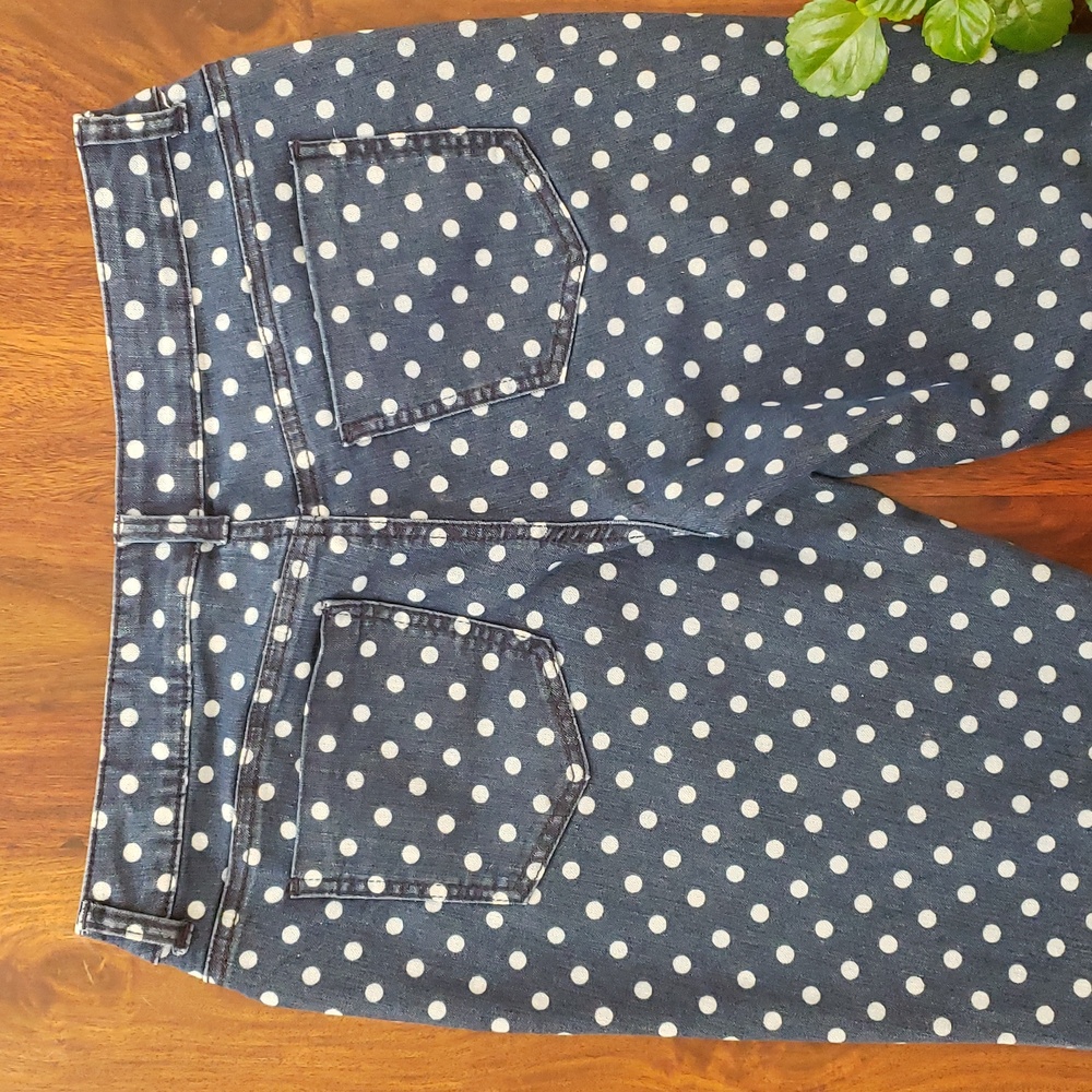 CHICO’S Platinum Blue White Polka Dot Cropped Stretch Denim Jeans Size 0.5 S 6 - Picture 7 of 12